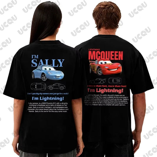 Lightning Mcqueen & Sally Print Couple Cotton T-shirt For Men and women